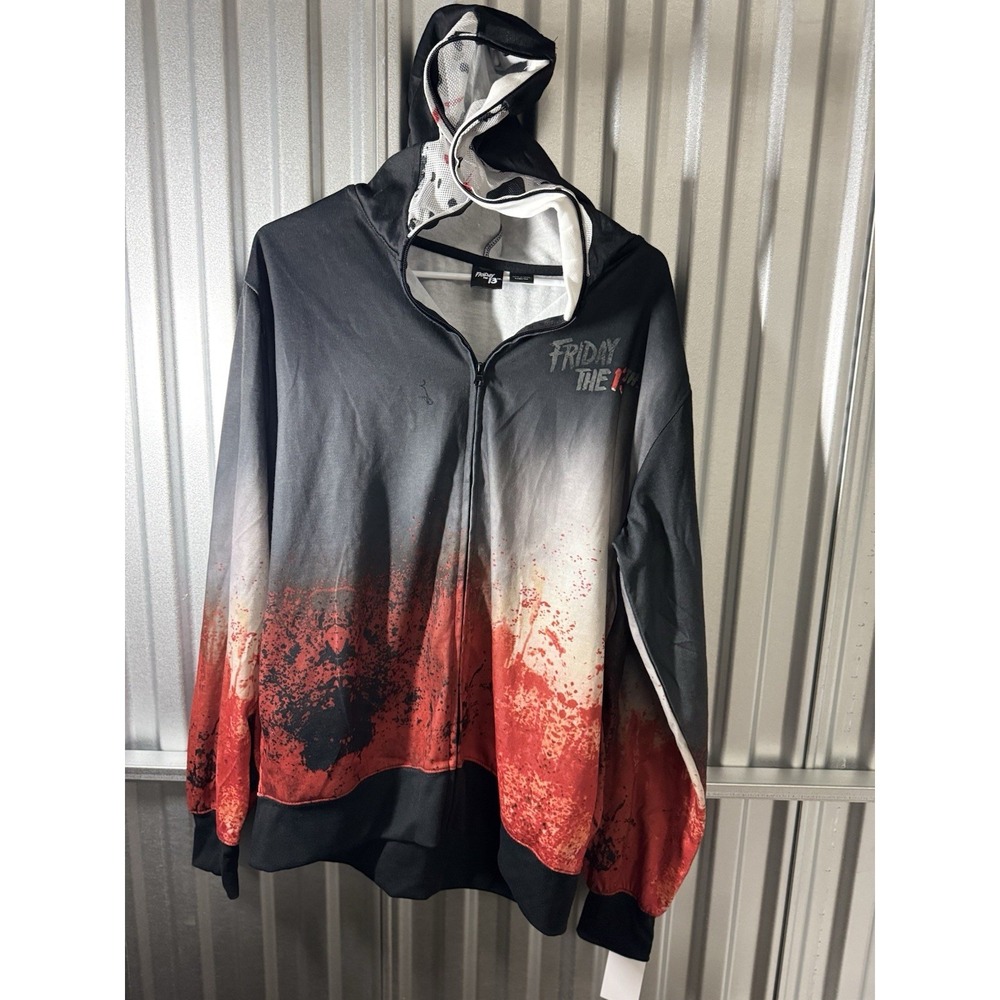Friday The 13th Men's Jason Mask Zip Up Hoodie Halloween Costume Horror Black XL